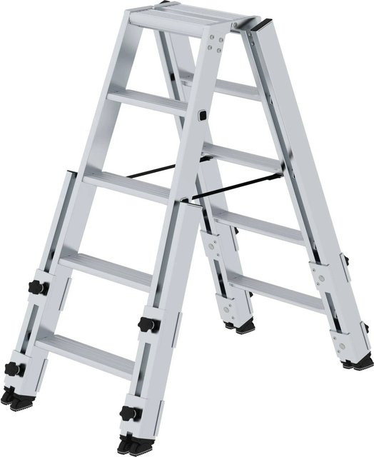 PROREGAL Stufen-Stehleiter Treppengängig mit 2 x 5 Stufen in Silber - Bild 1