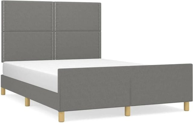 vidaXL Bettgestell mit Kopfteil in Dunkelgrau aus Stoff und Holz, B/T/H: 140 x 203 x 128 cm - Bild 1