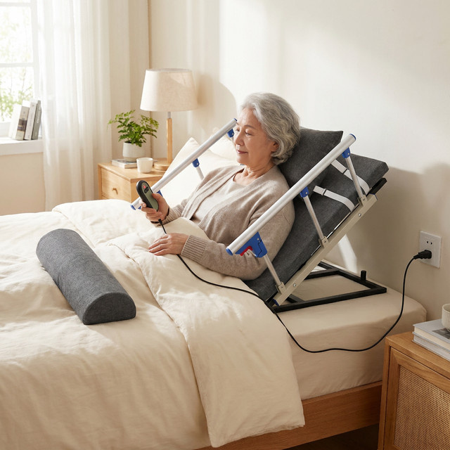 Bymaocar Elektrische Bett-Rückenlehne für Senioren und Patienten in Grau mit kabelgebundener Fernbedienung, Breite: 120 cm, Höhe: 73 cm - Bild 1