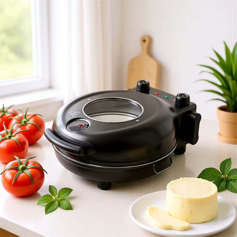 JUSTINLAU 12-Zoll Elektro-Pizzamaker in Schwarz mit 1200W und einstellbarer Temperatur bis 420 Grad Celsius sowie flammhemmender Steinplatte - Bild 2