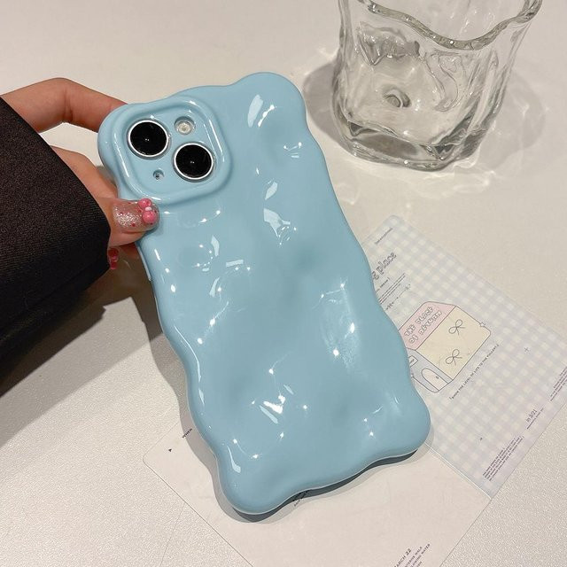 Stoßfeste Silikon-Handyhülle mit Süßigkeiten-Wolken-Wellenmuster für iPhone 16 15 14 13 12 11 Pro Max Plus von Rui Di in Blau - Bild 1