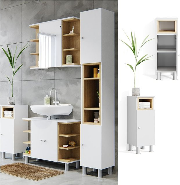 Vicco Badschrank Aquis Midischrank in Weiß und Eiche, B: 30 cm, H: 82 cm - Bild 1