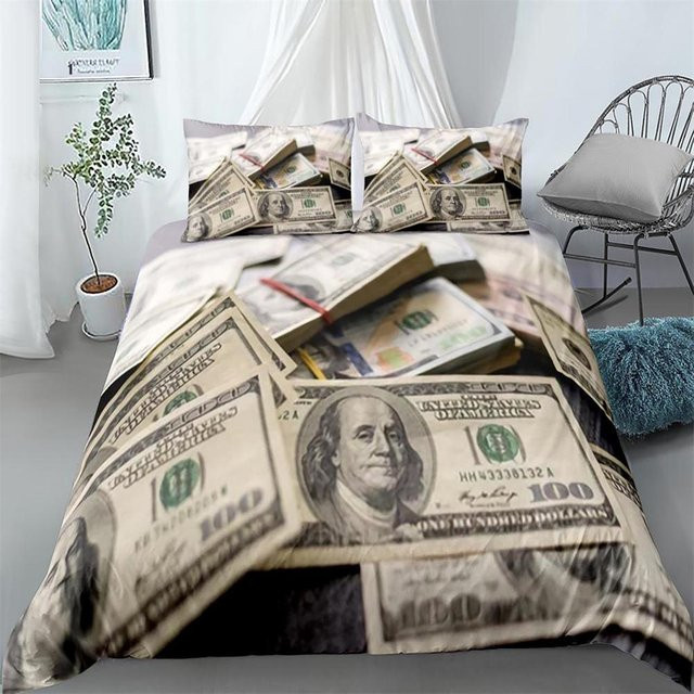 Bettwäsche-Set Your Warm Home mit Dollar-Muster und Kissenbezügen, King-Size, Polyester, Mehrfarbig, B/H: 200 x 200 cm, Kissenbezüge: 50 x 70 cm - Bild 1