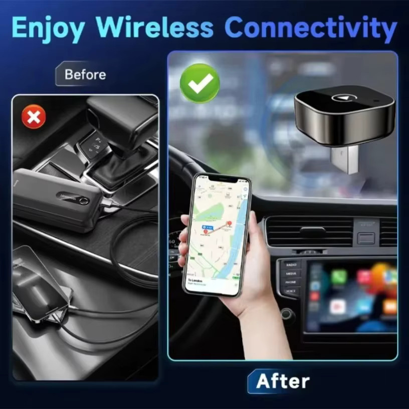 VIKEFON Kabelloser CarPlay und Android Auto Adapter, universeller Plug-and-Play USB-Dongle in Schwarz - Bild 6
