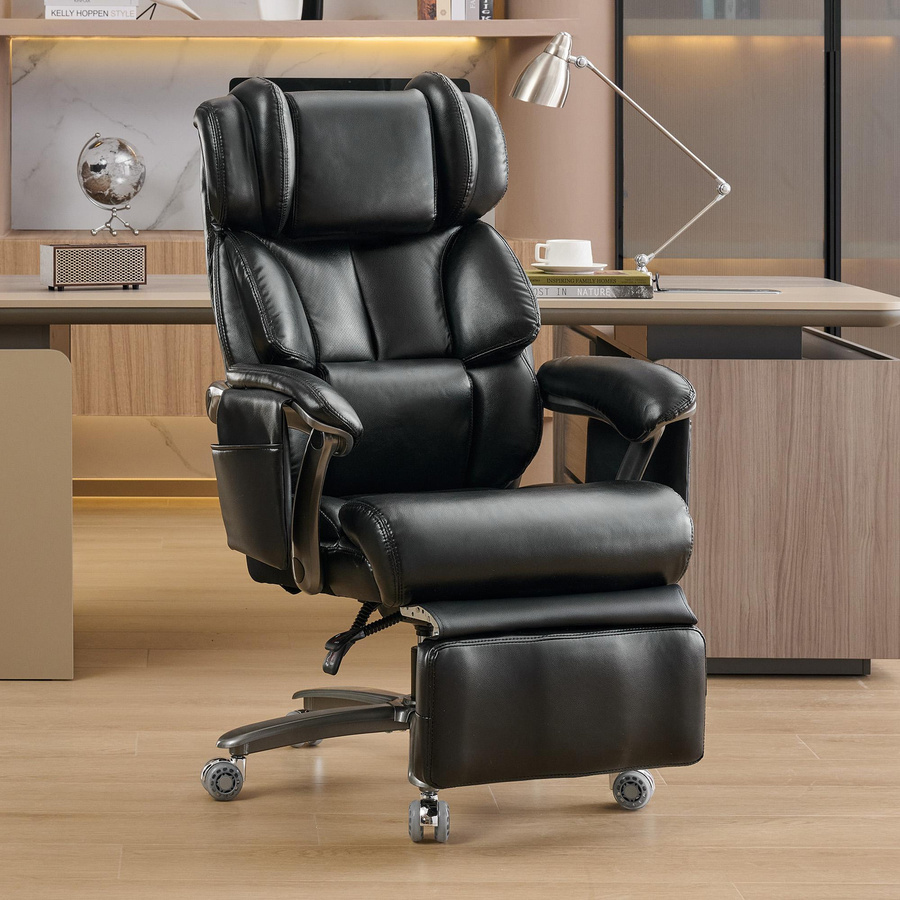 Aosom Chefsessel mit Massage- und Heizfunktion, ergonomischer Bürostuhl aus Kunstleder mit ausziehbarer Fußstütze und Kopfstütze, Schwarz, B/T/H: 85,5 x 76,5 x 121,5 cm - Bild 2