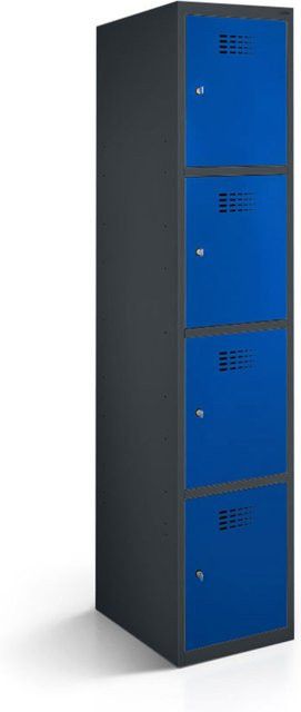 rotstahl Fächerschrank mit 4 Fächern in Dunkelblau und anthrazitgrauem Korpus, B/T/H: 30 x 50 x 180 cm - Bild 1