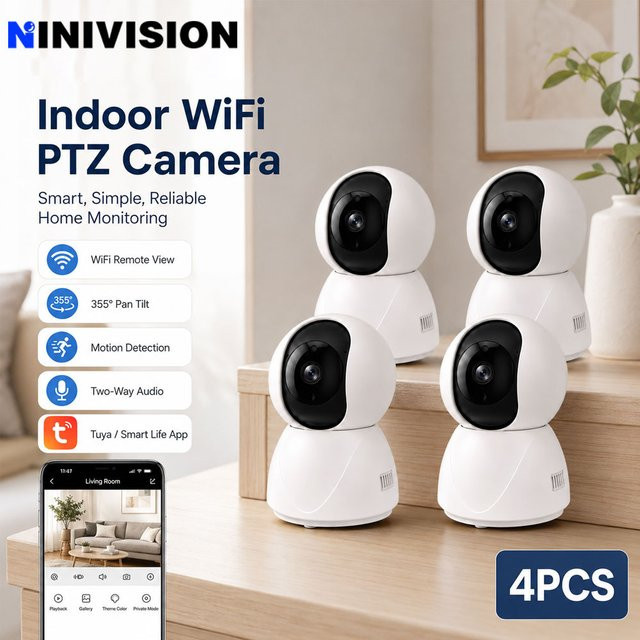 NINIVISION 5MP Smartlife WLAN-Überwachungskamera mit 360 Grad PTZ, Auto-Tracking und Nachtsicht, Weiß - Bild 1