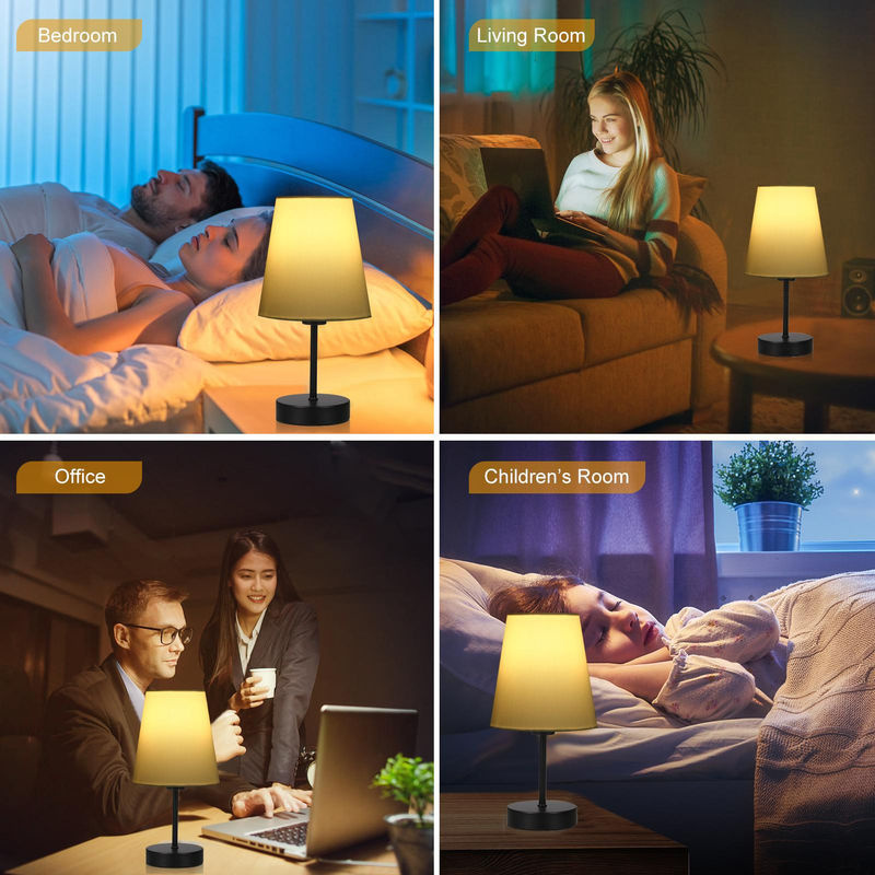 TOMTOP JMS Stoff-Nachttischlampe mit LED, dimmbar und Touch-Steuerung, Schwarz - Bild 5