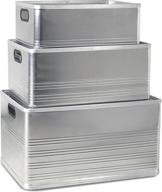 BRB Aluminium-Kästen-Set C in Silber, stapelbar, mit 50, 79 und 118 Litern - Bild 1