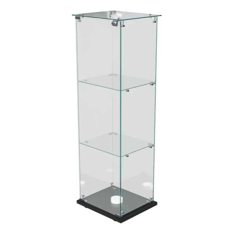 Superaly Glas-Vitrine mit 3 Schichten und LED-Beleuchtung, freistehender Ausstellungsschrank mit 1 Tür und Schloss in Schwarz Matt - Bild 4