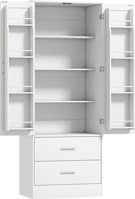 HOMCOM Küchenschrank Buffetschrank in Weiß mit 2 Türen, 2 Schubladen und 8 Türregalen, moderner Vorratsschrank mit verstellbaren Einlegeböden, B/T/H: 60 x 40 x 159 cm - Bild 1