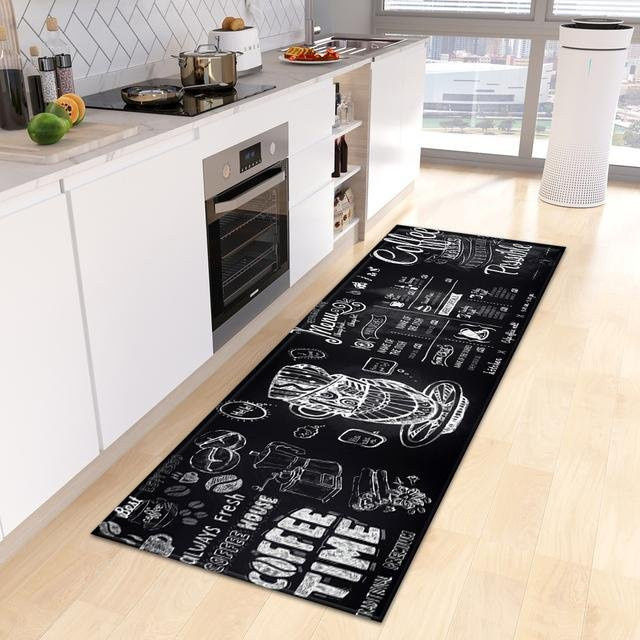 Karpetti Küchenbodenmatte Set aus 2 Stück, Dekorative Fußmatte für Wohnzimmer, Schlafzimmer, Tür oder Balkon, Rutschfest und Waschbar, Farbe: Schwarz, B/T: 50 x 80 cm und 50 x 150 cm - Bild 1