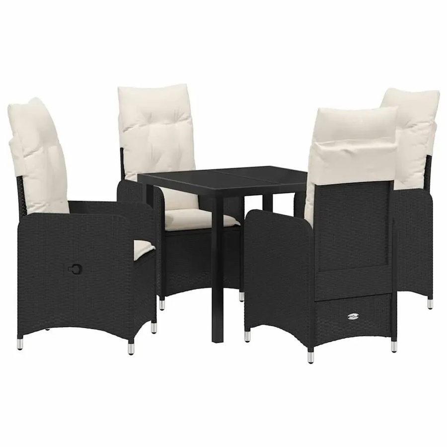 vidaXL Garten Essgruppe aus Poly-Rattan mit 5-teiligem Set und Kissen in Schwarz - Bild 2