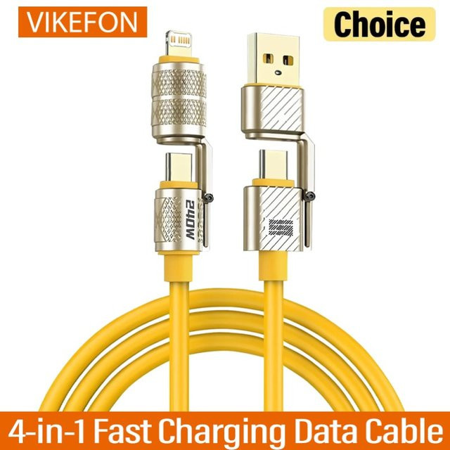 VIKEFON 4-in-1 Schnelllade-Datenkabel Typ C auf Typ C, 240 W, Zinklegierung, Gelb - Bild 1