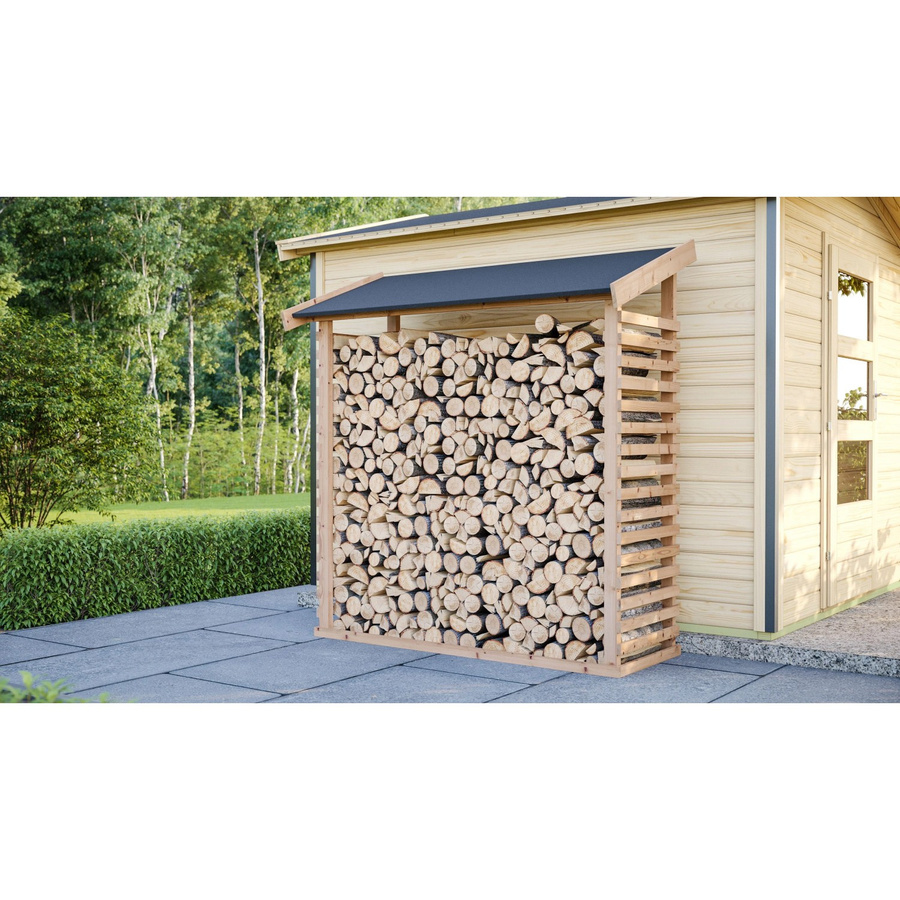 Karibu Holztechnik Kaminholzunterstand L aus Fichtenholz naturbelassen mit Dacheindeckung B/T/H: 184,4 x 165,2 x 60,4 cm - Bild 2