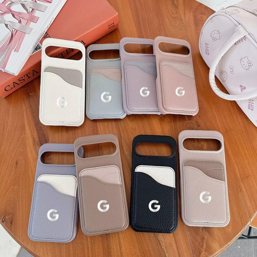 Stoßfeste Lederhülle mit Kartenfach für Google Pixel 10 9 8 7 6 Pro XL A in Pink - Bild 2