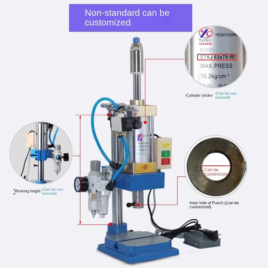 XMSJ Einzelsäulen-Pneumatikpresse JNA63 Pneumatische Stanzmaschine in Blau mit 200 kg Kraft und einstellbarer Presskraft (110/220 V) - Bild 2