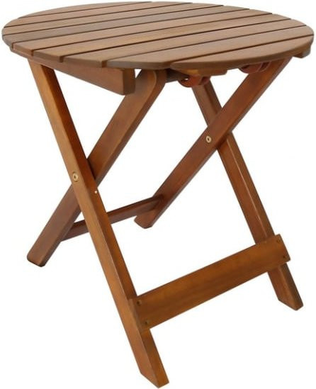 Runder Gartentisch aus Akazie Massivholz von ECONELO, braun und geölt, klappbar, Durchmesser: 46 cm, Höhe: 45 cm - Bild 1