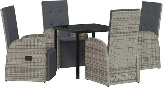 vidaXL Garten Essgruppe 5-teilig aus Poly-Rattan in Grau mit Kissen und Glastisch - Bild 1