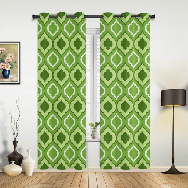 Moderne Vorhänge mit marokkanischer Geometrie von Household supplies MH in Gelb und Grün, halbtransparent, Breite: 135 cm, Höhe: 160 cm - Bild 1