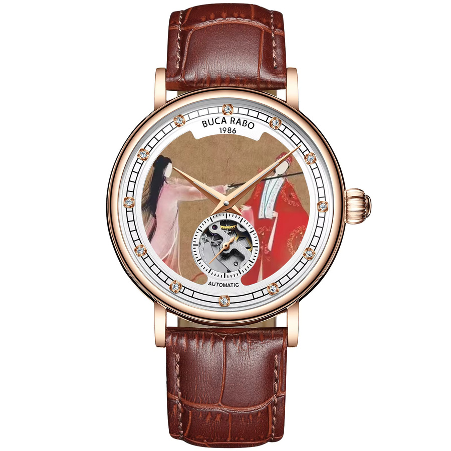 NH&CO Automatik-Armbanduhr, Messing, Roségold, Leder, Herren - Bild 4