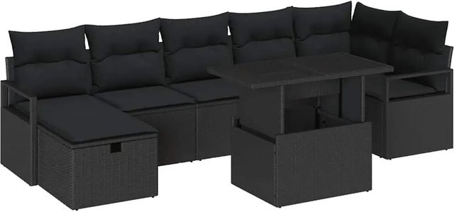 vidaXL Garten-Sofa-Set aus Polyrattan in Schwarz, 8-teiliges L-Shape Lounge-Set mit Kissen und Stauraumfunktion - Bild 1