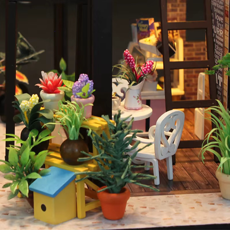 zuuton Miniatur-DIY-Puppenhaus aus Holz mit Möbeln und Werkzeug, kreatives Set Zeit des Kaffees in Natur und Mehrfarbig - Bild 3