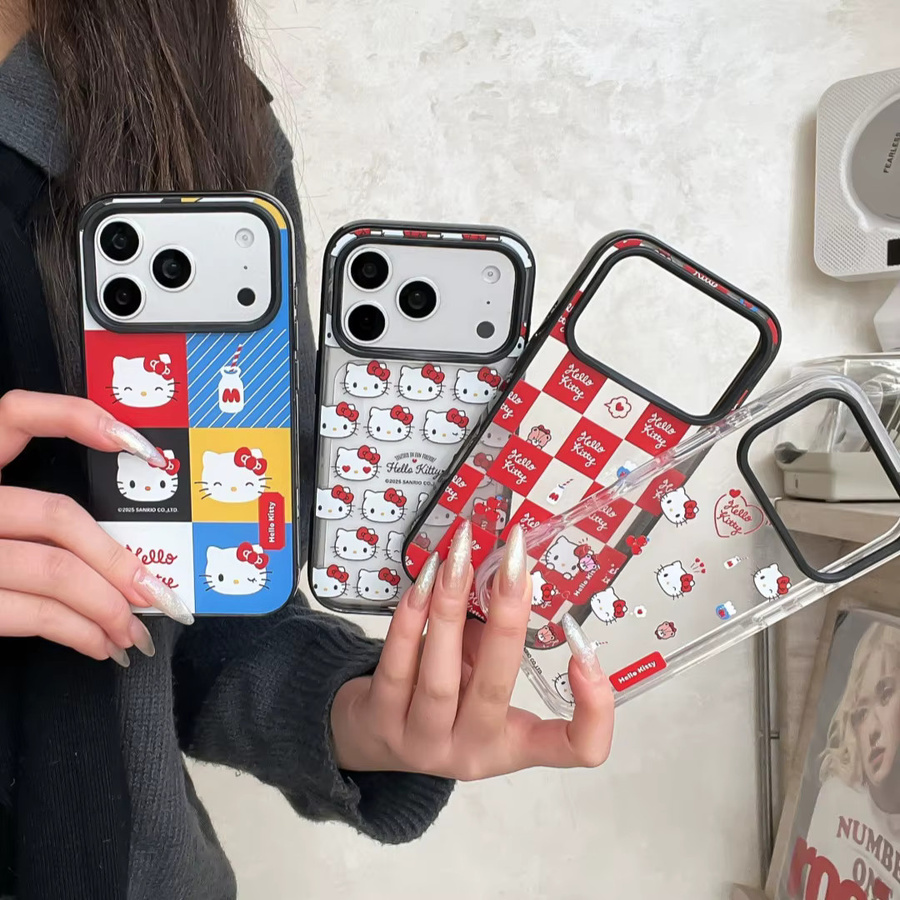 Sanrio Hello Kitty Handyhülle Fashion Grid für iPhone 17 16 15 14 13 12 Pro Max, stoßfeste Acryl-Hartschale, multicolour - Bild 2