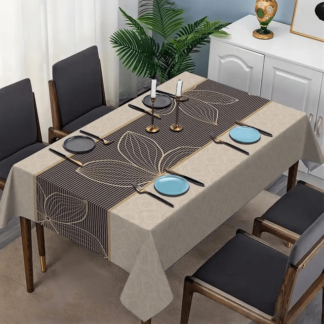 VIKAMA Tischdecke mit Goldblatt-Druck in Beige und Gold für luxuriöse Dekorationen - Bild 1