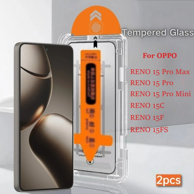 2 Stück Displayschutz aus gehärtetem Glas für OPPO RENO 15 Pro Max, 15c und RENO15 Pro Mini, transparent, mit Auto-Ausrichtungs-Set und Staubschutz - Bild 1