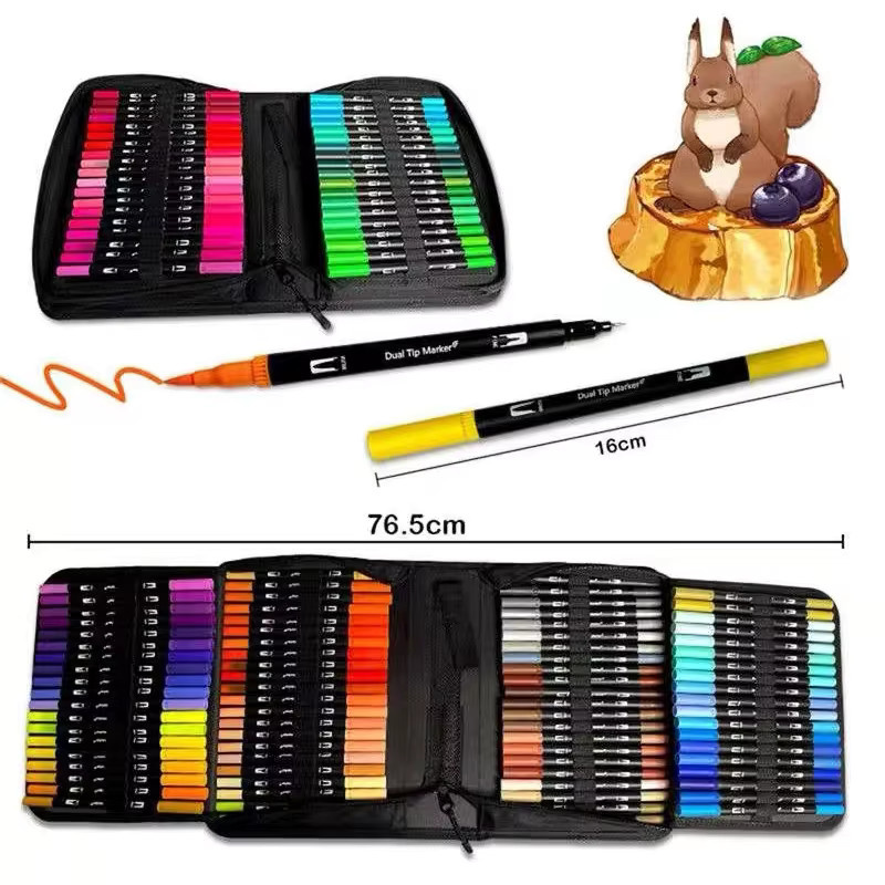 Doppelseitiges Manga Marker Set mit Pinselspitze in Multicolour für Schule und Zeichnungen, 120 Stück - Bild 3