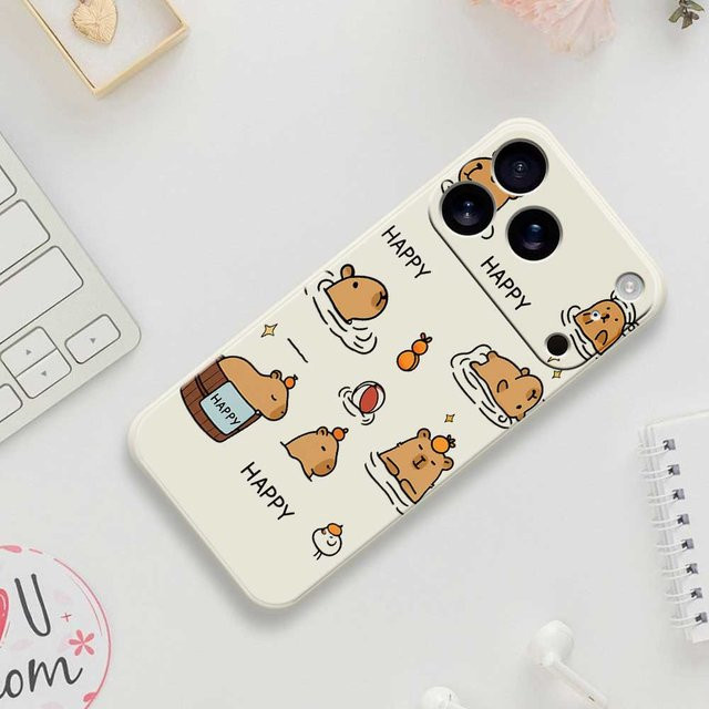 Silikon Soft Cover Cartoon Capybara Happy Handyhülle für Apple iPhone 17 Pro Max 16 15 14 13 12 11 und weitere Modelle - Bild 1