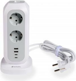 Verbatim Power Tower 11AC EUPT-01 Tischsteckdosenleiste mit 11 Steckdosen, 2x USB-C und 2x USB-A in Weiß und Grau - Bild 1