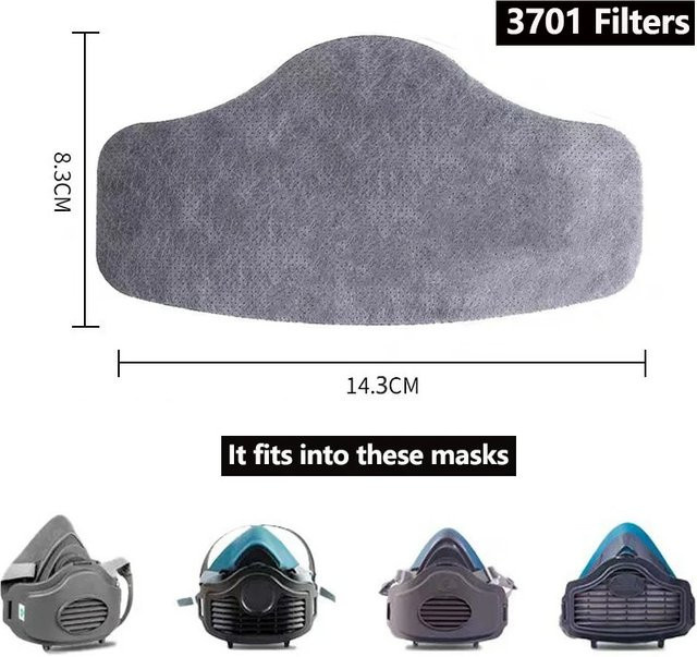 Aktivkohle-Partikelfilter aus Baumwolle 3701 in Grau, passend für Staubmasken der Typen 8016 und 3200 zum Atemschutz beim Sprühen, im Bergbau oder Tischlern - Bild 1
