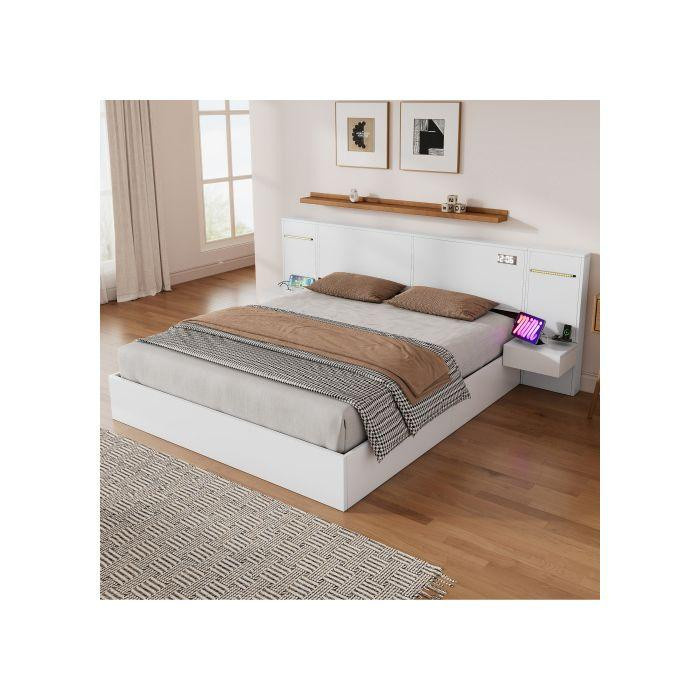 MUVOE Doppelbett mit integrierter Matratze und USB-Anschluss, Farbe Weiß, B/T/H: 180 x 200 cm - Bild 2