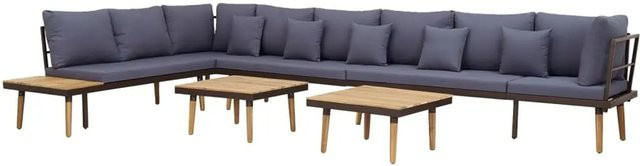 vidaXL 8-tlg Garten-Lounge-Set L-Form aus Akazienholz und Metall mit Kissen in Anthrazit - Bild 1