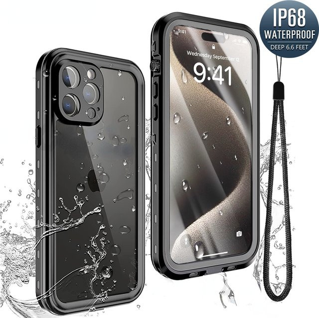 Wasserdichte IP68 Schutzhülle für iPhone 17 Air 16e 15 Pro Max 14 Pro Max 13 12 11 Pro XR robuste stoßfeste Hülle in Schwarz - Bild 1