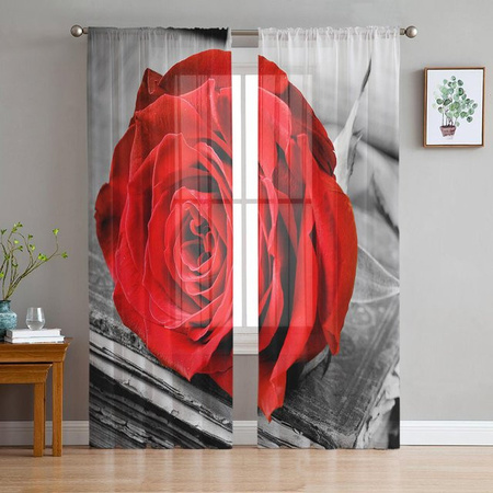 Super Six Transparente Tüllvorhänge mit Rosen-Design in Rot, B: 135 cm, H: 114 cm