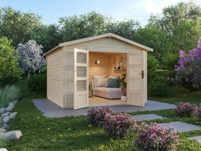 KARIBU Carlos Satteldach Gartenhaus mit Boden, naturbelassen, B: 304 cm, H: 238 cm, T: 304 cm - Bild 1