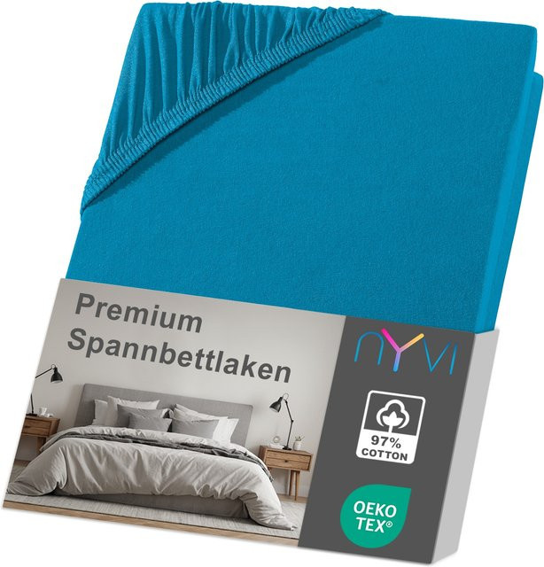 NYVI DreamScience Premium Spannbettlaken aus Baumwolle, Farbe: Petrol, B/T: 180 x 200 cm, Höhe: 40 cm - Bild 1