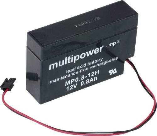 Multipower MP0,8-12H 137124 Bleiakku 12V 0.8Ah Blei-Vlies AGM Schwarz B/H/T: 96 x 62 x 25 mm mit Molex-Stecker wartungsfrei - Bild 1