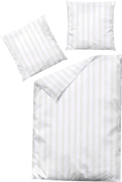 Dormisette Bettwäsche Streifen Weiß 100% Baumwolle mit Zip-Verschluss B/T/H: 135 x 200 cm inklusive Kissenbezügen und Nackenrollenbezug - Bild 1