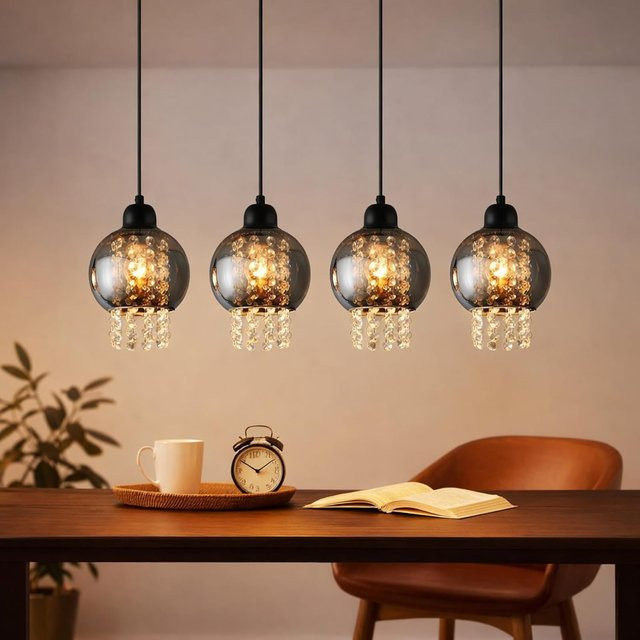 4-flammige Pendelleuchte aus Glas in Rauchgrau für Esszimmer, Wohnzimmer und Küche mit E27 Fassung - Bild 1