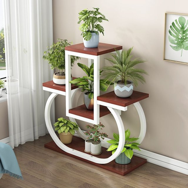 XIUWO Pflanzenständer aus Holz und Metall im modernen Design für deinen Garten oder Innenbereich - Bild 1