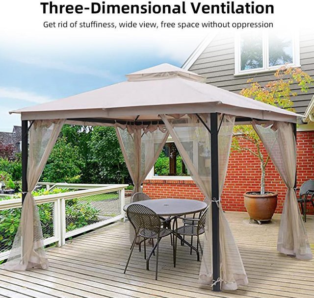 KaiSai Moskitonetz für Terrassenüberdachung und Veranda aus Polyester, 4 Paneele, Schwarz, B: 300 cm x B: 300 cm - Bild 1