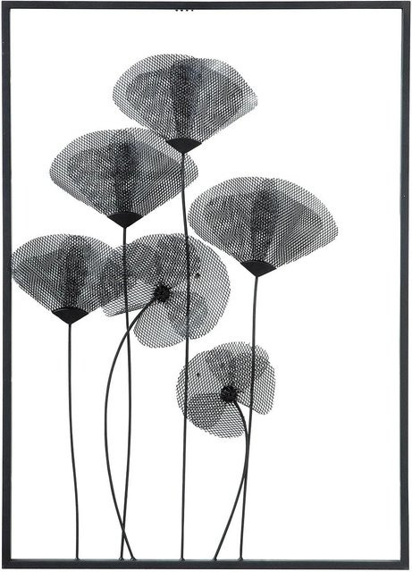 Gilde Wandrelief Mohn in Schwarz, modernes florales Metall-Wandrelief, Breite: 70 cm, Höhe: 50 cm - Bild 1