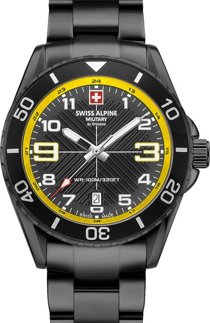 Swiss Alpine Military Herrenuhr, Quarz, Edelstahl, 42 mm, Schwarz, 10 ATM - Bild 1