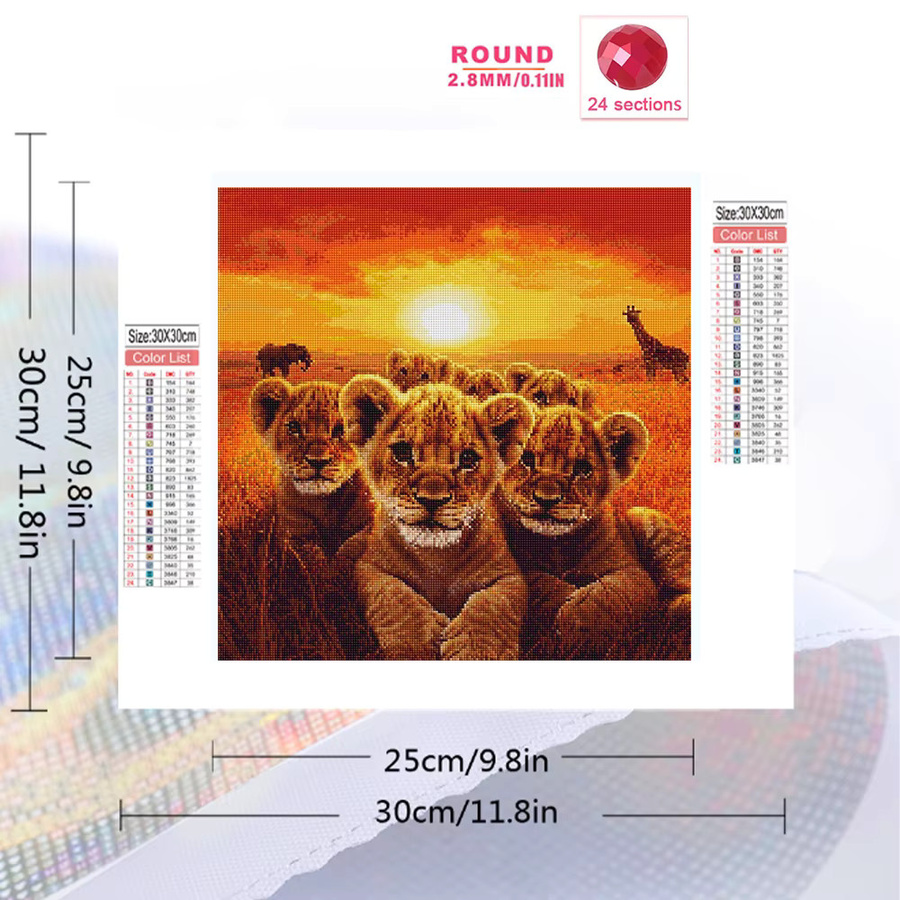 EverShine DIY Tier-Diamant-Mosaik Löwen-Giraffen-Gemälde mit Sonnenuntergang, 5D Strass-Stickerei in Multicolour, B/H: 20 x 20 cm - Bild 2