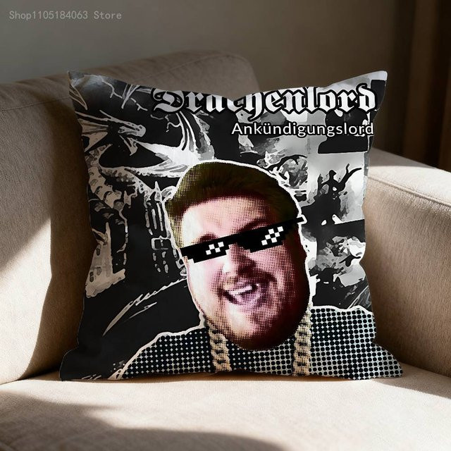 D-Drachenlord Kissenbezug mit Grafikdruck in Schwarz, B/B: 65 x 65 cm - Bild 1