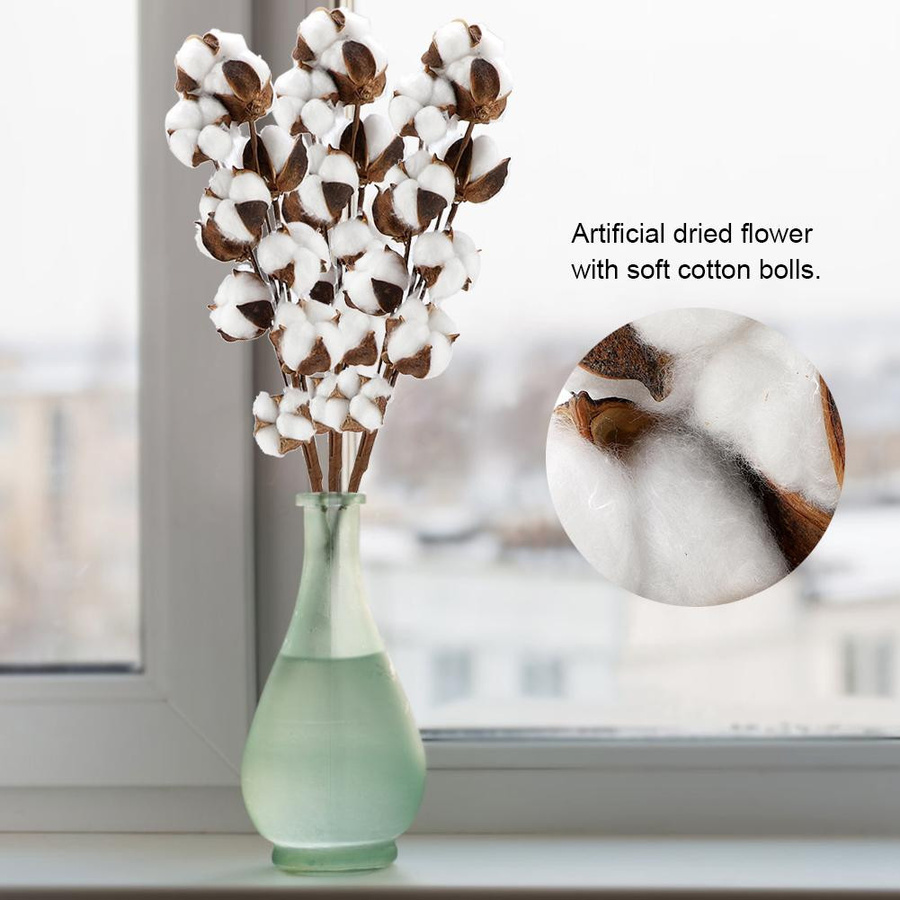 Tooarts Natur Baumwollzweige Kapok Trockenblumen in Weiß für Hochzeitsfeier und Heimdeko, 3 Stück, Höhe: 60 cm - Bild 2